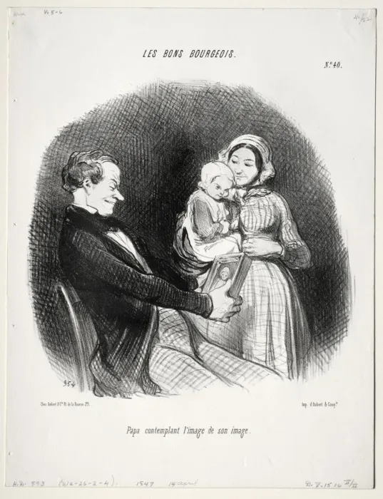 Framed Print : The Good Bourgeois, plate 40: Papa contemplates a likeness of his likeness, 1847. Creator Framed Print : The Good Bourgeois, plate 40: Papa contemplates a likeness of his likeness, 1847. Creator