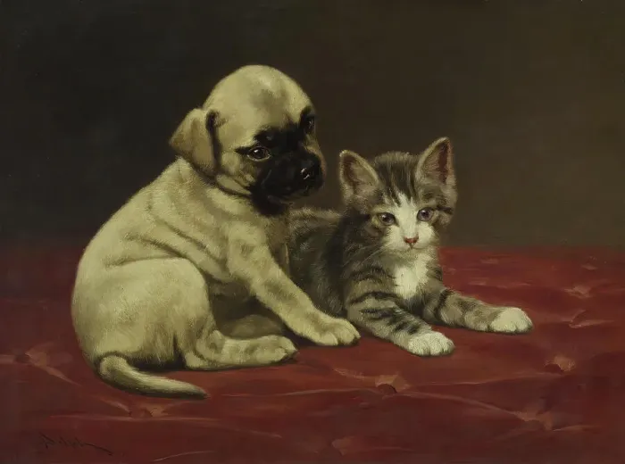 Framed Print : Good Friends (Puppy and Kitten), 4th quarter 19th century. Creator: John Henry Dolph Framed Print : Good Friends (Puppy and Kitten), 4th quarter 19th century. Creator: John Henry Dolph