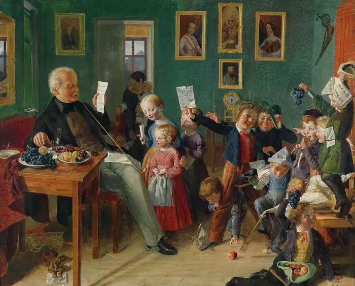 Framed Print : Good girls, bad boys. School class in Tyrol, First half of the 19th cent.. Creator: Ritter, Eduard, (Circle) (1808-1853) Framed Print : Good girls, bad boys. School class in Tyrol, First half of the 19th cent.. Creator: Ritter, Eduard, (Circle) (1808-1853)