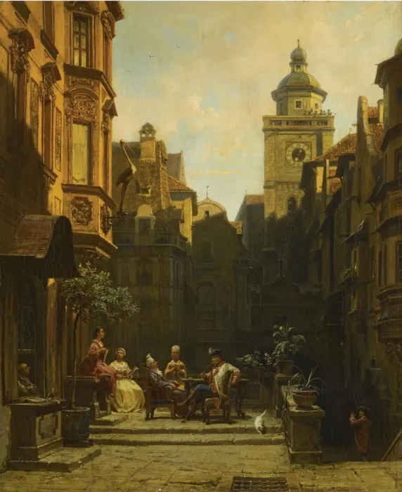 Framed Print : A Good Gossip. Artist: Spitzweg, Carl (1808-1885) Framed Print : A Good Gossip. Artist: Spitzweg, Carl (1808-1885)