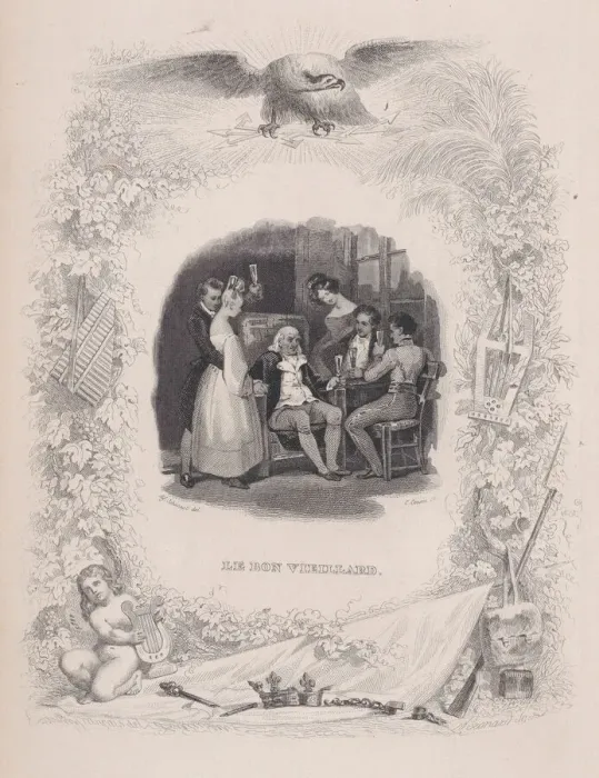 Framed Print : The Good Old Man from The Songs of Beranger, 1829. Creator: Melchior Peronard Framed Print : The Good Old Man from The Songs of Beranger, 1829. Creator: Melchior Peronard
