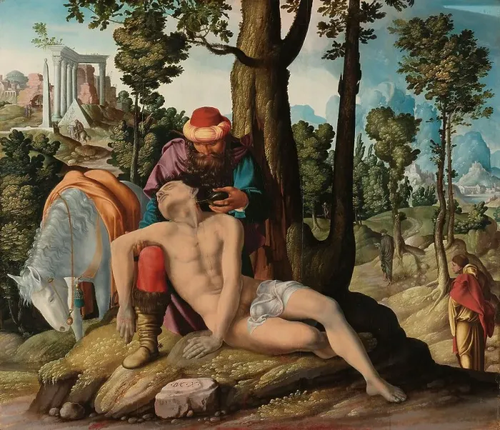 Framed Print : The Good Samaritan, 1537. Creator: Master of the Good Samaritan Framed Print : The Good Samaritan, 1537. Creator: Master of the Good Samaritan