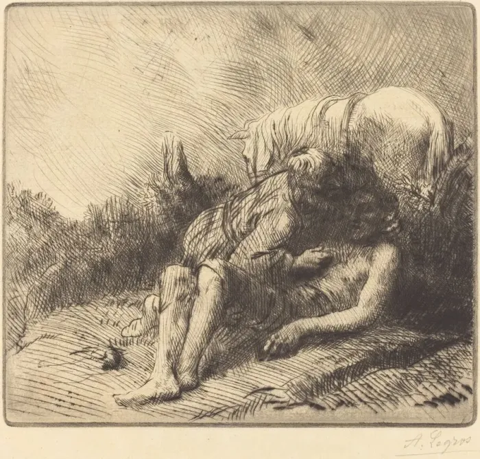 Framed Print : The Good Samaritan (Le bon samaritain). Creator: Alphonse Legros Framed Print : The Good Samaritan (Le bon samaritain). Creator: Alphonse Legros