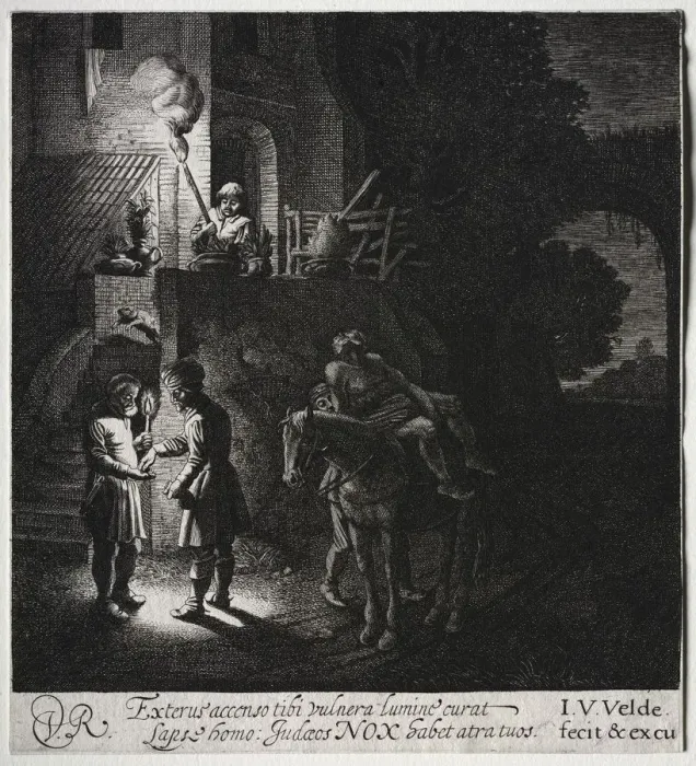 Framed Print : The Good Samaritan Paying the Innkeeper. Creator: Jan van de Velde (Dutch, 1620-1662) Framed Print : The Good Samaritan Paying the Innkeeper. Creator: Jan van de Velde (Dutch, 1620-1662)