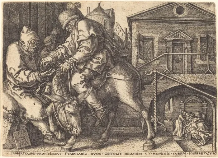 Framed Print : The Good Samaritan Paying for the Lodgings of the Traveler, 1554 Framed Print : The Good Samaritan Paying for the Lodgings of the Traveler, 1554