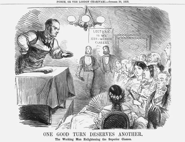 Framed Print : One Good Turn Deserves Another. The Working Man Enlightening the Superior Classes, 1858 Framed Print : One Good Turn Deserves Another. The Working Man Enlightening the Superior Classes, 1858