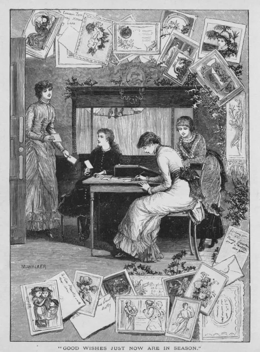 Framed Print : Good Wishes Just Now Are In Season, 1882. Creator: M Walker Framed Print : Good Wishes Just Now Are In Season, 1882. Creator: M Walker