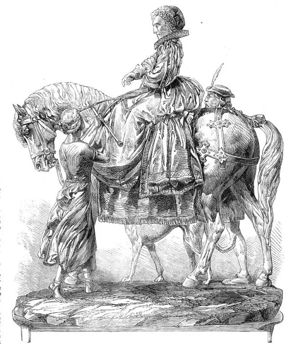 Framed Print : Goodwood Races: the Goodwood Cup - equestrian statue of Queen Elizabeth, 1865. Creator: Unknown Framed Print : Goodwood Races: the Goodwood Cup - equestrian statue of Queen Elizabeth, 1865. Creator: Unknown