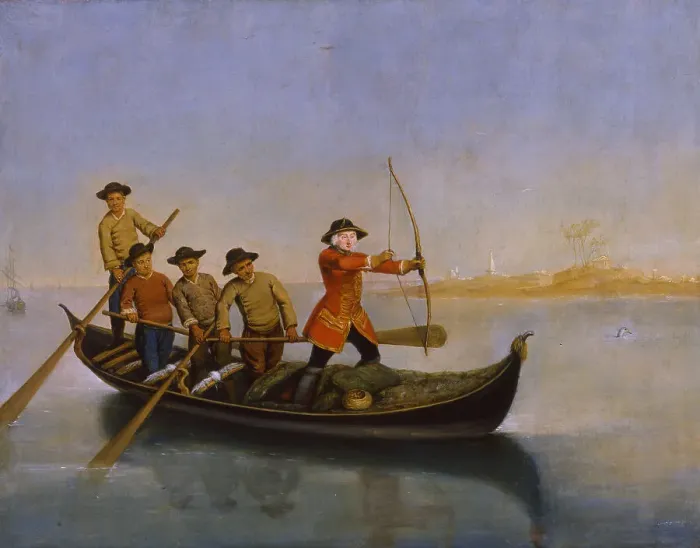 Framed Print : Goosander hunting (La caccia allo smergo), c.1760. Creator: Longhi, Pietro (1701-1785) Framed Print : Goosander hunting (La caccia allo smergo), c.1760. Creator: Longhi, Pietro (1701-1785)