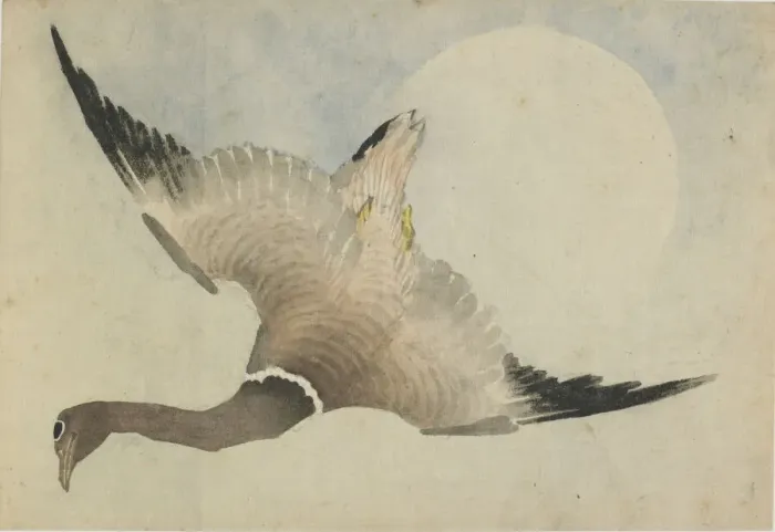 Framed Print : Goose flying in front of the moon, late 18th-early 19th century. Creator: Hokusai Framed Print : Goose flying in front of the moon, late 18th-early 19th century. Creator: Hokusai