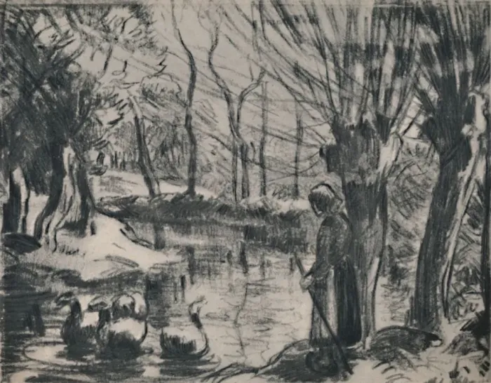 Framed Print : The Goose Girl, c. 1870s, (1946). Artist: Camille Pissarro Framed Print : The Goose Girl, c. 1870s, (1946). Artist: Camille Pissarro