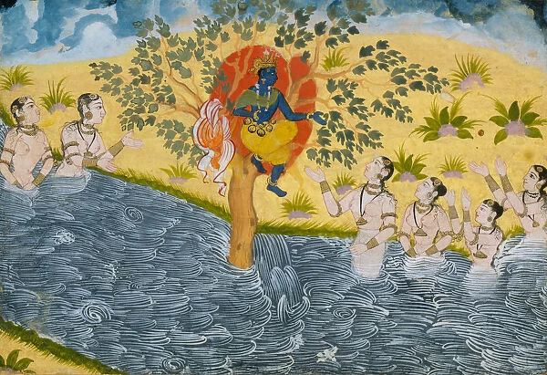 The Gopis Plead with Krishna to Return Their Clothing, Page from a Bhagavata Purana