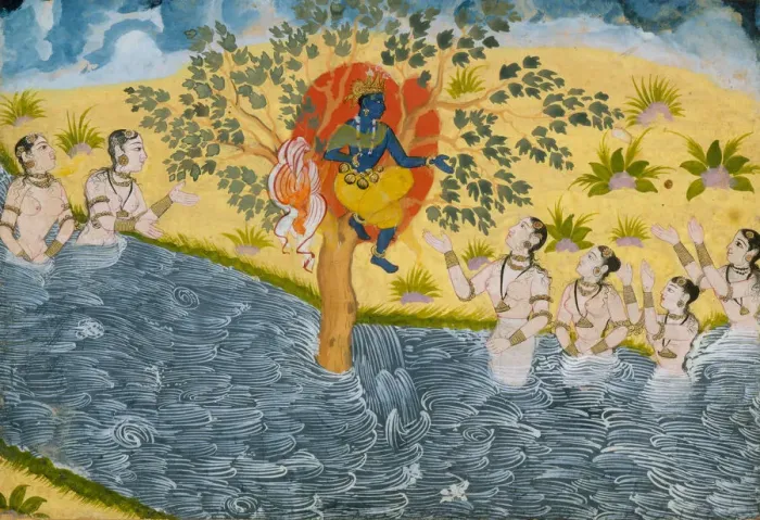 Framed Print : The Gopis Plead with Krishna to Return Their Clothing, Page from a Bhagavata Purana Framed Print : The Gopis Plead with Krishna to Return Their Clothing, Page from a Bhagavata Purana