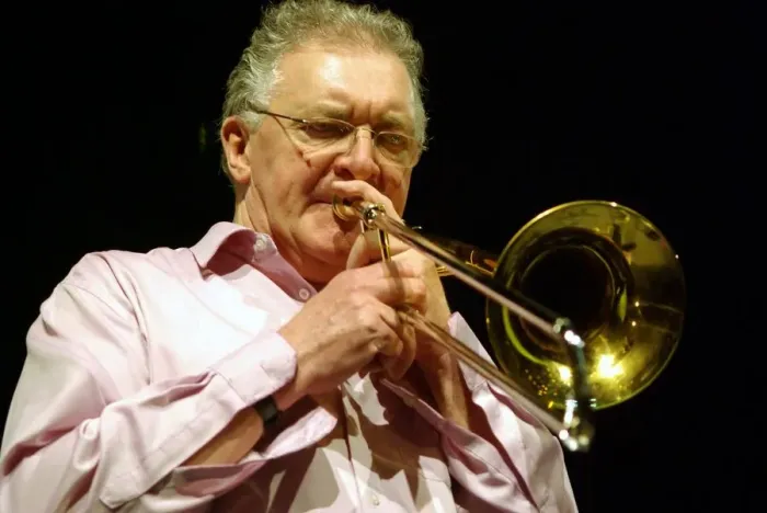 Framed Print : Gordon Campbell, trombone player, The Hawth Theatre, Crawley, West Sussex. Artist Framed Print : Gordon Campbell, trombone player, The Hawth Theatre, Crawley, West Sussex. Artist