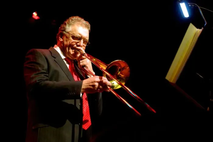 Framed Print : Gordon Campbell, trombone player, The Hawth Theatre, Crawley, West Sussex. Artist Framed Print : Gordon Campbell, trombone player, The Hawth Theatre, Crawley, West Sussex. Artist