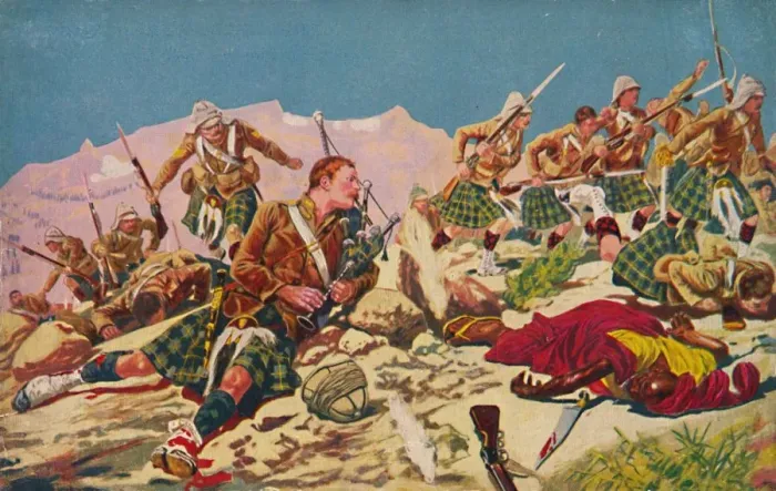 Framed Print : The Gordon Highlanders. How Piper Findlater won the V. C. at Dargai, 1897, (1939) Framed Print : The Gordon Highlanders. How Piper Findlater won the V. C. at Dargai, 1897, (1939)