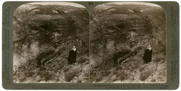 Framed Print : The gorge of Brook Cherith and Elijah Convent, Palestine, 1890. Artist: Underwood & Underwood Framed Print : The gorge of Brook Cherith and Elijah Convent, Palestine, 1890. Artist: Underwood & Underwood