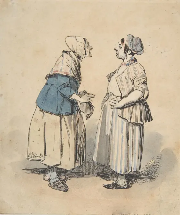 Framed Print : The Two Gossips (Les Deux Commeres), 1832. Creator: Henry Bonaventure Monnier Framed Print : The Two Gossips (Les Deux Commeres), 1832. Creator: Henry Bonaventure Monnier