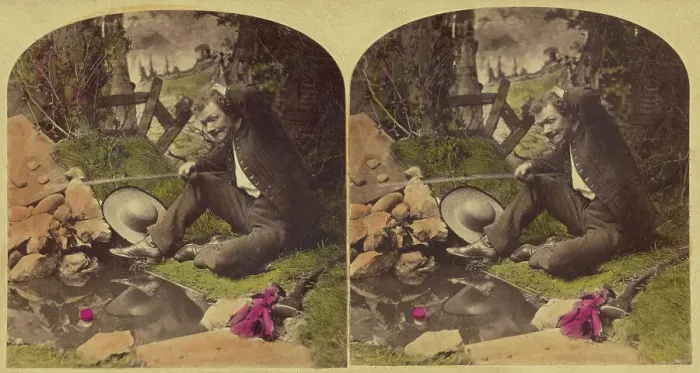 Framed Print : Got a Bite. 1876. Creator: L. Melander & Bro Framed Print : Got a Bite. 1876. Creator: L. Melander & Bro