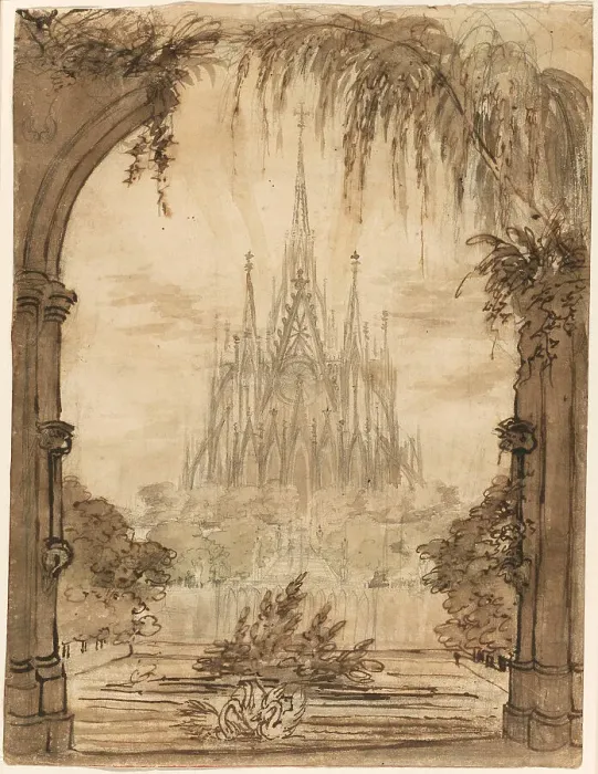 Framed Print : Gothic Cathedral Behind a Pond with Swans, 1810 / 15. Creator: Karl Friedrich Schinkel Framed Print : Gothic Cathedral Behind a Pond with Swans, 1810 / 15. Creator: Karl Friedrich Schinkel