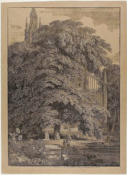 Gothic Church Behind an Oak Grove with Tombs, 1810. Creator: Karl Friedrich Schinkel