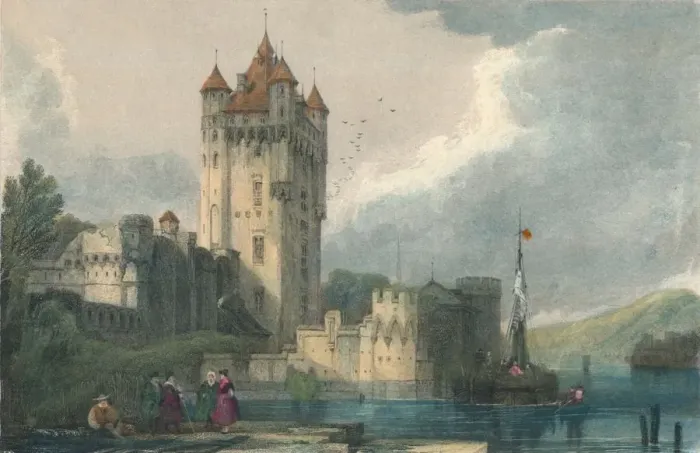 Framed Print : The Gothic Towers of Ellfeld, c1834. Creator: Edward John Roberts Framed Print : The Gothic Towers of Ellfeld, c1834. Creator: Edward John Roberts