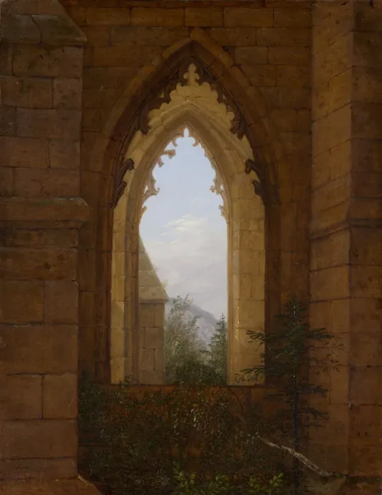 Framed Print : Gothic Windows in the Ruins of the Monastery at Oybin, ca. 1828. Creator: Carl Gustav Carus Framed Print : Gothic Windows in the Ruins of the Monastery at Oybin, ca. 1828. Creator: Carl Gustav Carus