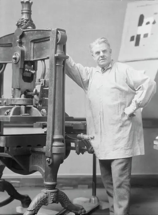 Framed Print : Goudy, Frederick, Mr. at his printing press, 1924 Mar. 15. Creator: Arnold Genthe Framed Print : Goudy, Frederick, Mr. at his printing press, 1924 Mar. 15. Creator: Arnold Genthe