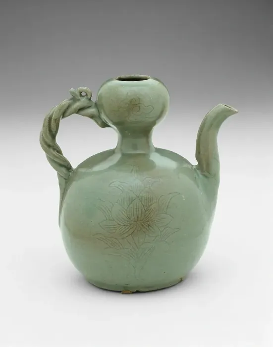 Framed Print : Gourd-Shaped Ewer with Twisted Rope Handle, Lotus Leaves, and Floral Sprays... 12th century. Creator: Unknown Framed Print : Gourd-Shaped Ewer with Twisted Rope Handle, Lotus Leaves, and Floral Sprays... 12th century. Creator: Unknown