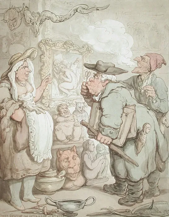 Framed Print : Gouty Gulston The Antiquarian At Antwerp, 1797. Creator: Thomas Rowlandson Framed Print : Gouty Gulston The Antiquarian At Antwerp, 1797. Creator: Thomas Rowlandson