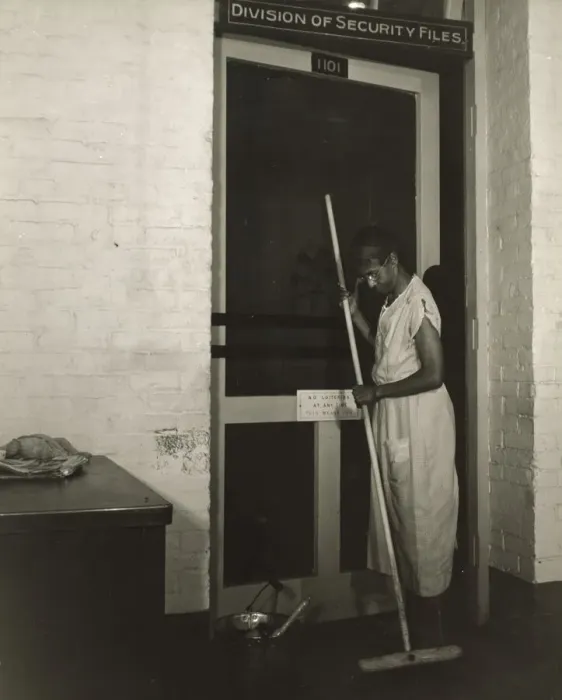 Framed Print : Government charwoman cleaning after regular working hours, Washington, D. C. 1942. Creator: Gordon Parks Framed Print : Government charwoman cleaning after regular working hours, Washington, D. C. 1942. Creator: Gordon Parks