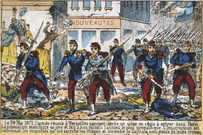 Framed Print : Government soldiers advancing into Paris to suppress the Commune, 24th May 1871 Framed Print : Government soldiers advancing into Paris to suppress the Commune, 24th May 1871