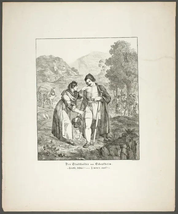 Framed Print : The Governor of Schopfheim, plate seven from Zehn Blätter zu Hebels Alemannischen... 1820. Creator: Sophie Reinhard Framed Print : The Governor of Schopfheim, plate seven from Zehn Blätter zu Hebels Alemannischen... 1820. Creator: Sophie Reinhard