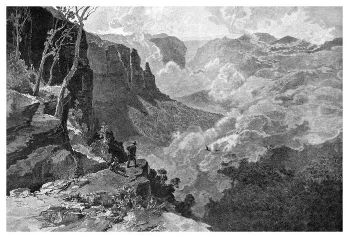 Framed Print : Govetts Leap, Blue Mountains, New South Wales, Australia, 1886. Artist: Frederic B Schell Framed Print : Govetts Leap, Blue Mountains, New South Wales, Australia, 1886. Artist: Frederic B Schell