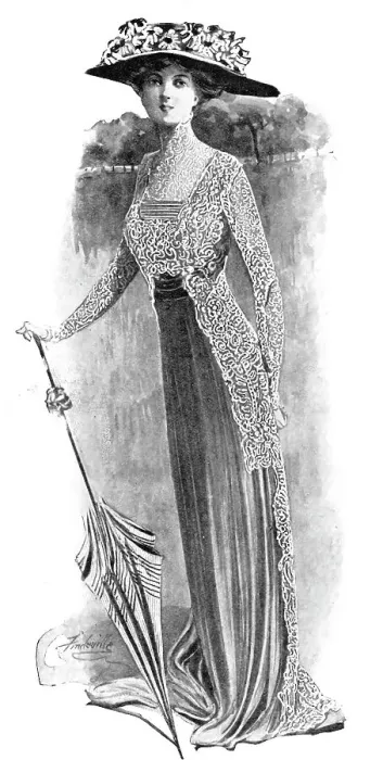 Framed Print : The Grace of Fragility: a dress of heliotrope chiffon... 1909. Creator: Unknown Framed Print : The Grace of Fragility: a dress of heliotrope chiffon... 1909. Creator: Unknown