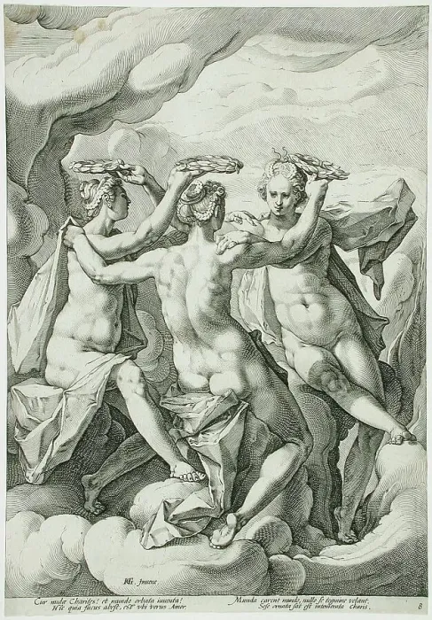 Framed Print : The Three Graces, 1588. Creator: Jacob Matham Framed Print : The Three Graces, 1588. Creator: Jacob Matham