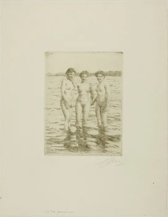Framed Print : The Three Graces, 1910. Creator: Anders Leonard Zorn Framed Print : The Three Graces, 1910. Creator: Anders Leonard Zorn