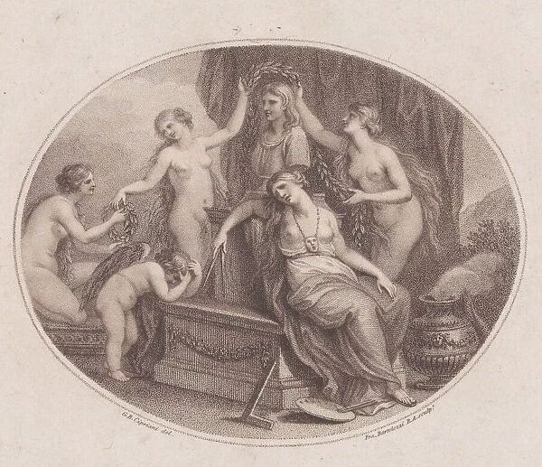 The Graces Crowning the Bust of Raphael, July 28, 1788. Creator: Francesco Bartolozzi