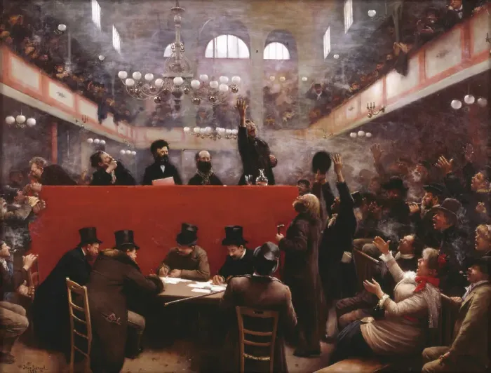 Framed Print : At the Graffard Meeting Hall (Reunion a la salle Graffard), 1884. Artist: Beraud, Jean (1849-1936) Framed Print : At the Graffard Meeting Hall (Reunion a la salle Graffard), 1884. Artist: Beraud, Jean (1849-1936)