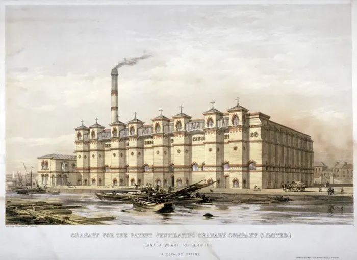Framed Print : Granary on Canada Wharf, Rotherhithe, London, c1860. Artist: Kell Brothers Framed Print : Granary on Canada Wharf, Rotherhithe, London, c1860. Artist: Kell Brothers