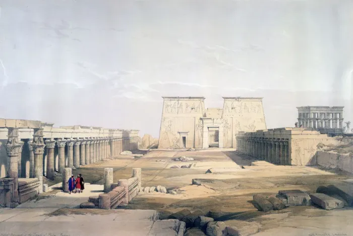 Framed Print : Grand Approach to the Temple of Philae, Nubia, 19th century. Artist: David Roberts Framed Print : Grand Approach to the Temple of Philae, Nubia, 19th century. Artist: David Roberts