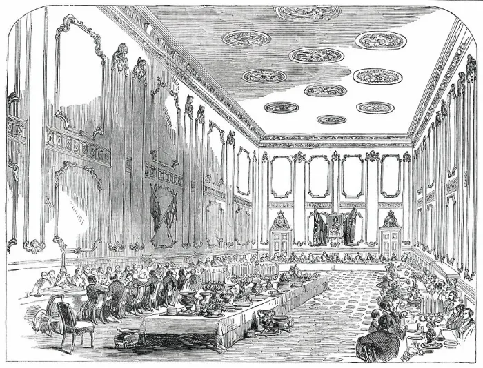 Framed Print : Grand Banquet of the Officers of the Coldstream Guards, in St. James's Palace, 1850. Creator: Unknown Framed Print : Grand Banquet of the Officers of the Coldstream Guards, in St. James's Palace, 1850. Creator: Unknown