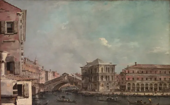 Framed Print : The Grand Canal above the Rialto, late 1760s. Creator: Francesco Guardi Framed Print : The Grand Canal above the Rialto, late 1760s. Creator: Francesco Guardi