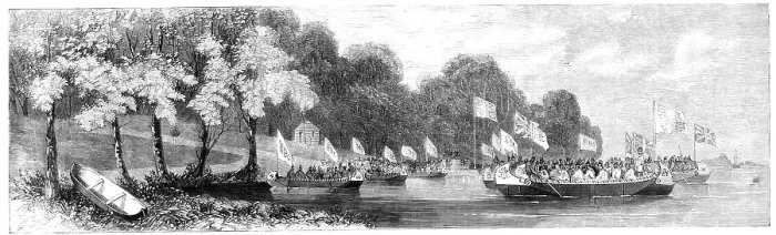 Framed Print : Grand canoe reception given to the Prince of Wales on the St. Lawrence, 1860. Creator: Unknown Framed Print : Grand canoe reception given to the Prince of Wales on the St. Lawrence, 1860. Creator: Unknown