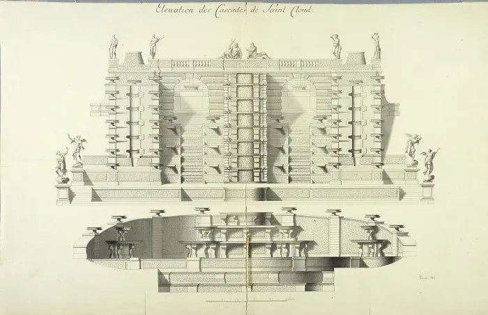 Framed Print : Grand Cascade of Saint-Cloud, facade. Creator: Jean-Baptiste-Alexandre Le Blond Framed Print : Grand Cascade of Saint-Cloud, facade. Creator: Jean-Baptiste-Alexandre Le Blond