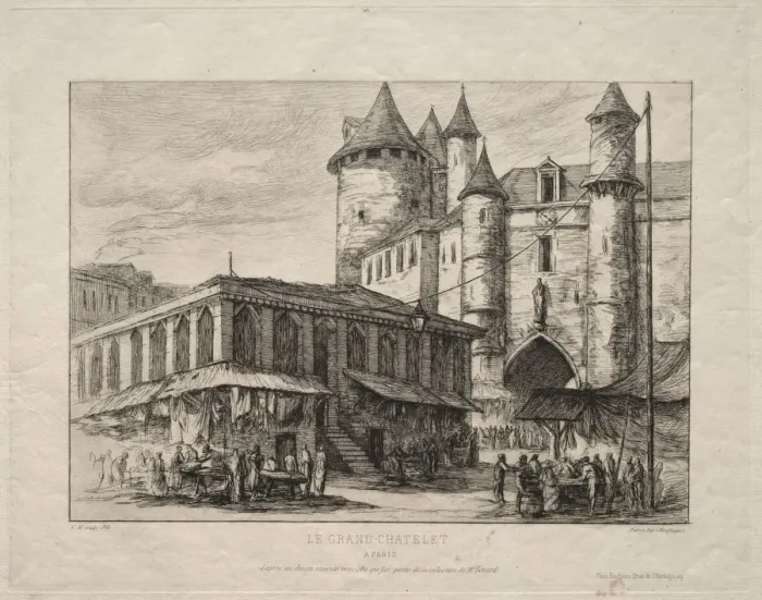 Framed Print : The Grand Chatelet, Paris, about 1780, 1861. Creator: Charles Meryon (French, 1821-1868)