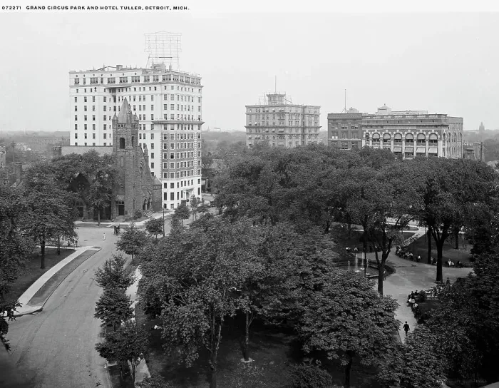 Framed Print : Grand Circus Park and Hotel Tuller, Detroit, Mich. between 1900 and 1920. Creator: Unknown Framed Print : Grand Circus Park and Hotel Tuller, Detroit, Mich. between 1900 and 1920. Creator: Unknown