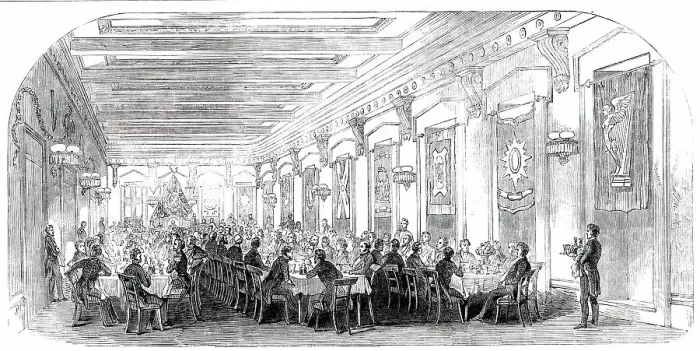 Framed Print : Grand Dinner in the Masonic Hall, at Montreal, 1850. Creator: Unknown Framed Print : Grand Dinner in the Masonic Hall, at Montreal, 1850. Creator: Unknown