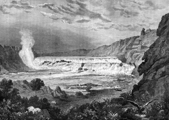 Framed Print : Grand Falls, Missouri River, USA, 19th century. Artist: Jules Laurens Framed Print : Grand Falls, Missouri River, USA, 19th century. Artist: Jules Laurens