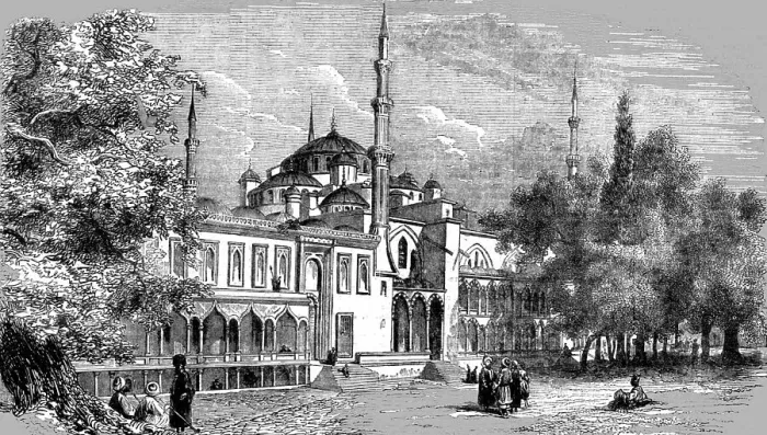 Framed Print : Grand Mosque of the Sultan Achmet on the Hippodrome at Constantinople, 1854. Creator: Unknown Framed Print : Grand Mosque of the Sultan Achmet on the Hippodrome at Constantinople, 1854. Creator: Unknown